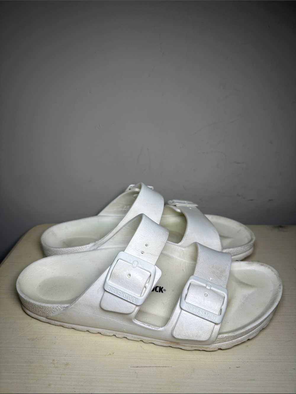 Birkenstock white rubber two strap slide sandals